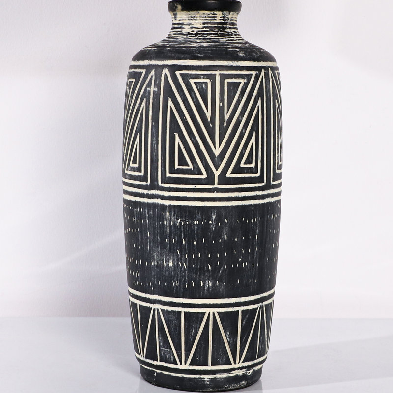 17 Stories Soana 25-Inch Carved Geometric Ceramic, Southwest 17 Stories Soana 25-Inch Carved Geometric Ceramic, Southwest